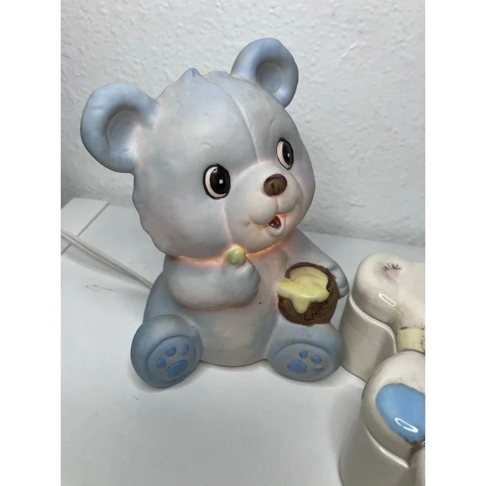 Vintage 1986 Teddy Bear Ceramic Japan Nursery Decor Lamp And Box